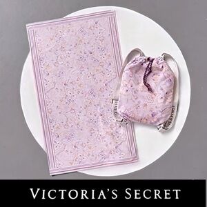 Victoria's Secret Lavender Floral Towel and Drawstring Pouch Set